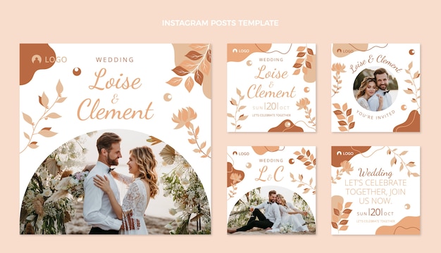 Free vector hand drawn wedding instagram posts