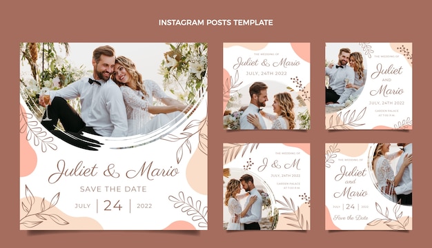 Free vector hand drawn wedding instagram posts