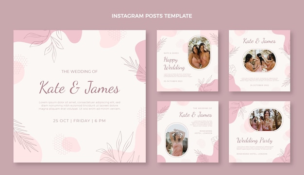 Free vector hand drawn wedding instagram posts