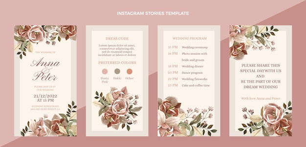 Free vector hand drawn wedding instagram stories collection