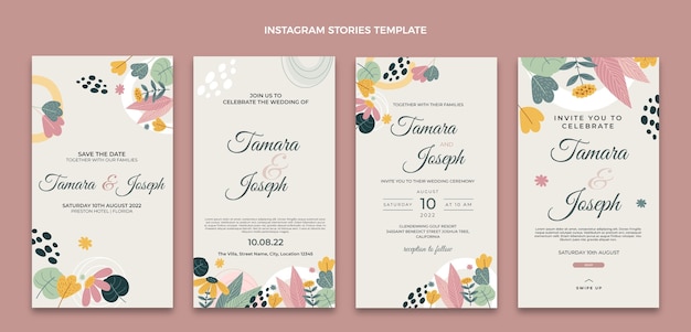 Free vector hand drawn wedding instagram stories