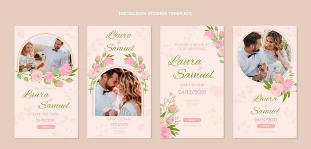 Free vector hand drawn wedding instagram stories