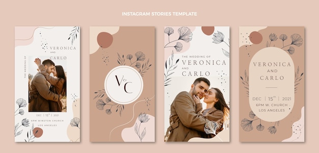 Free vector hand drawn wedding instagram stories