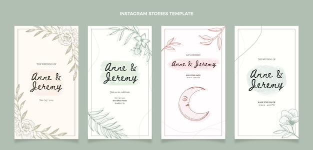 Free vector hand drawn wedding instagram stories