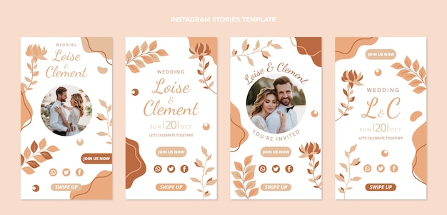 Free vector hand drawn wedding instagram stories