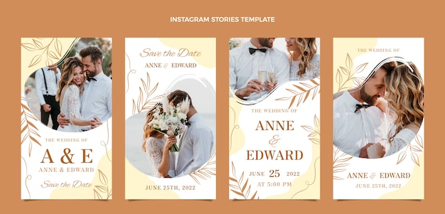 Free vector hand drawn wedding instagram stories