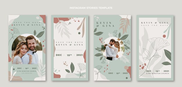 Free vector hand drawn wedding instagram stories