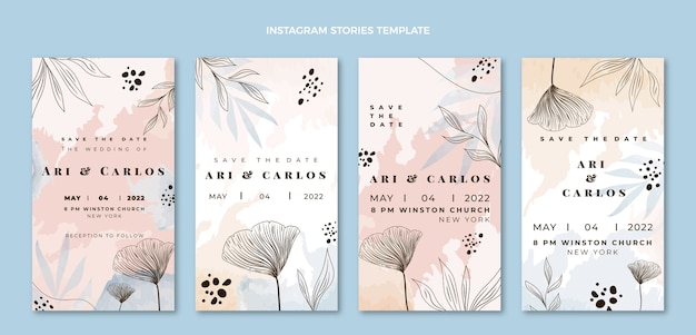 Free vector hand drawn wedding instagram stories