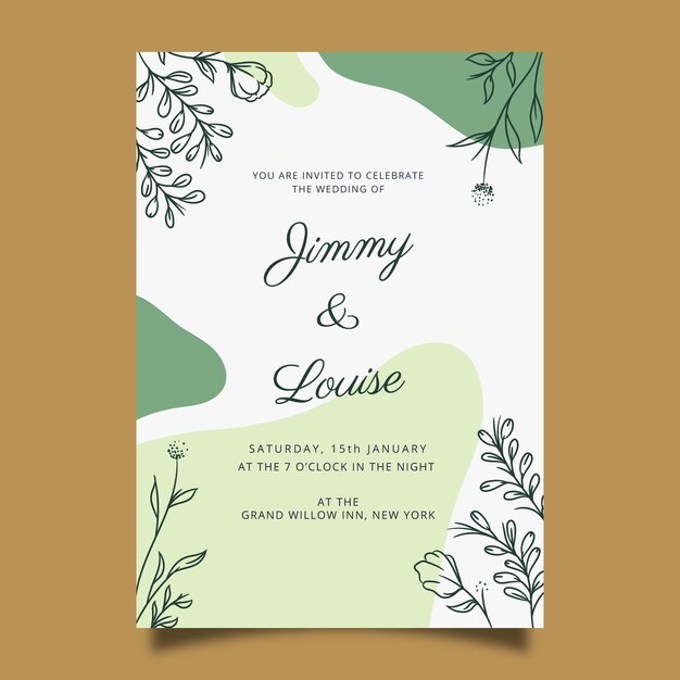 Hand drawn wedding invitation template in floral style