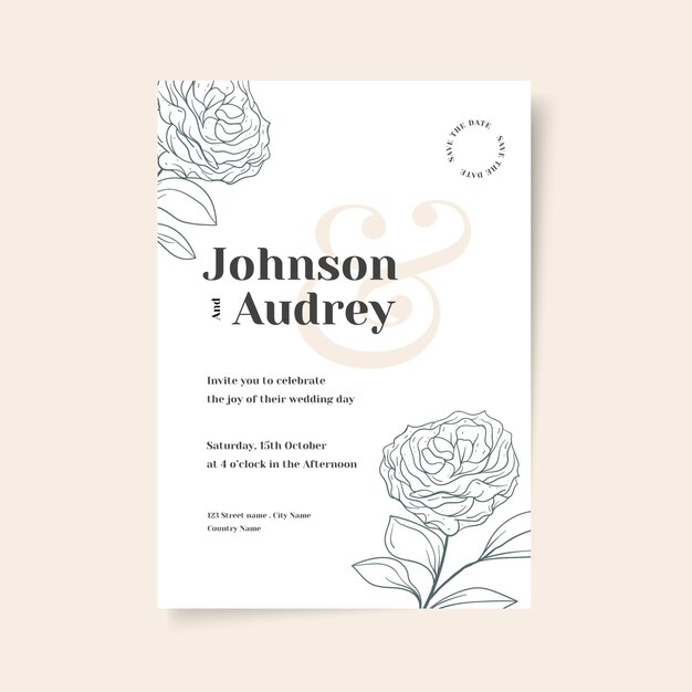 Hand drawn wedding invitation template