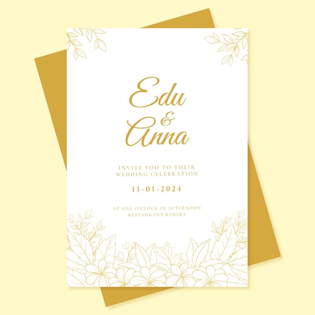 Hand drawn wedding invitation with flowers