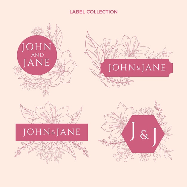 Free vector hand drawn wedding label and badges