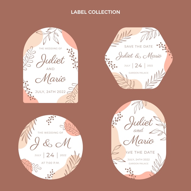 Free vector hand drawn wedding label collection