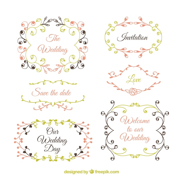 Hand drawn wedding labels collection – Free vector download