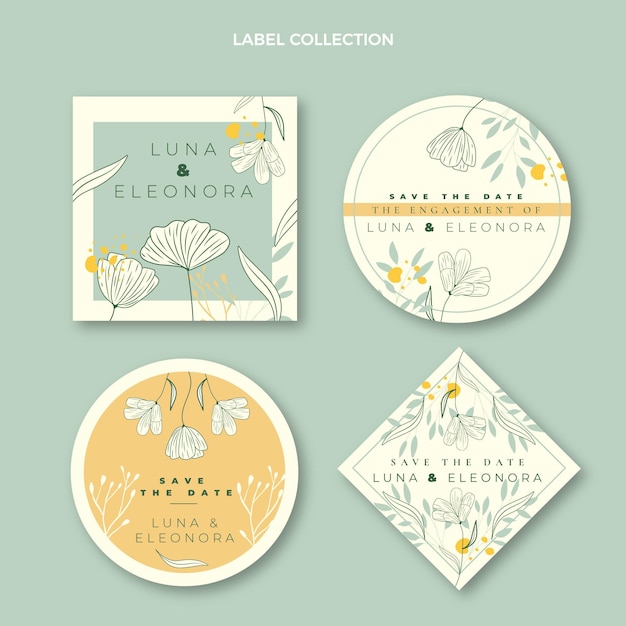 Hand drawn wedding labels collection