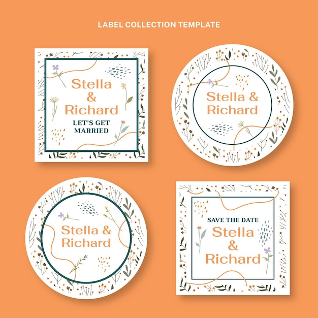 Hand drawn wedding labels template