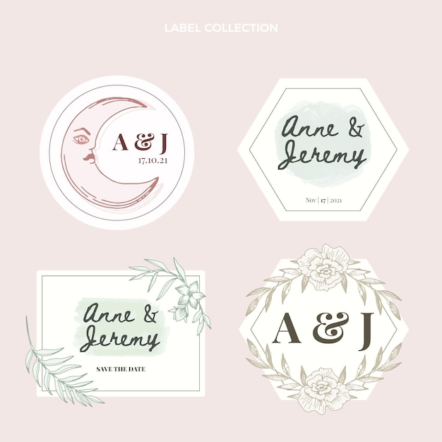 Free vector hand drawn wedding labels