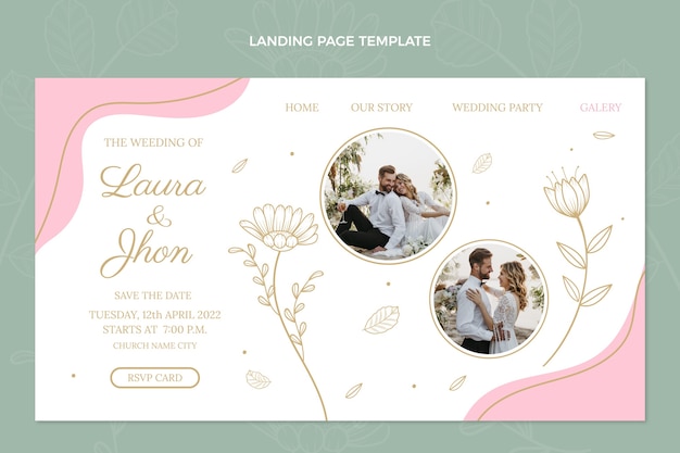 Hand drawn wedding landing page template