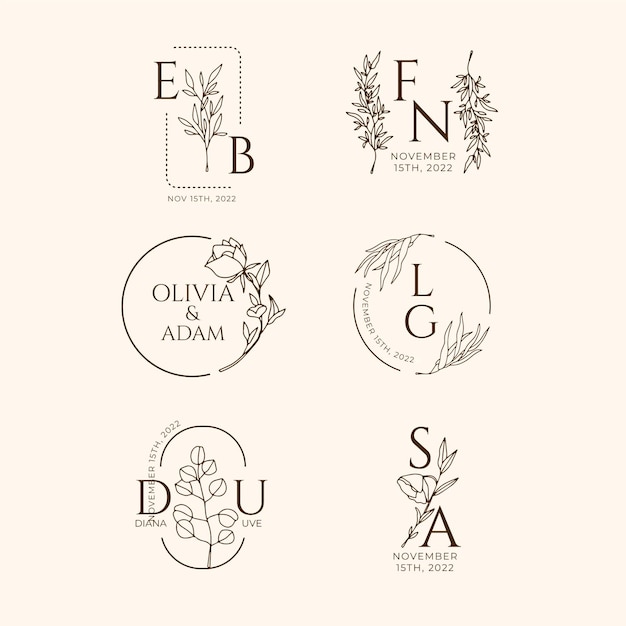 Free vector hand drawn wedding linear flat wedding monograms collection