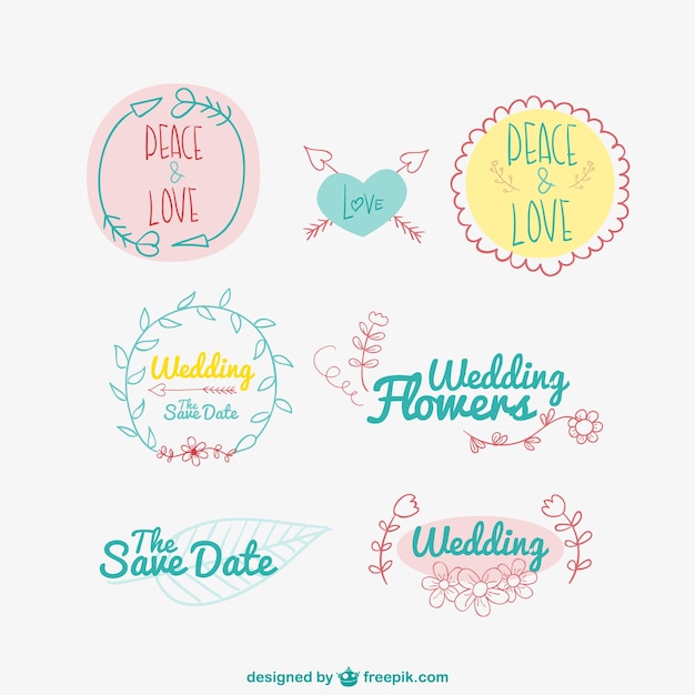 Hand drawn wedding and love badges