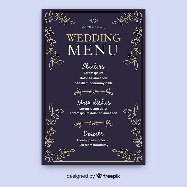 Нарисованный рукой шаблон меню свадьбы