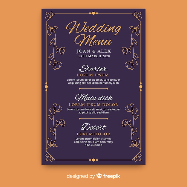 Hand drawn wedding menu template