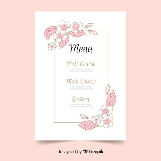 Hand drawn wedding menu template