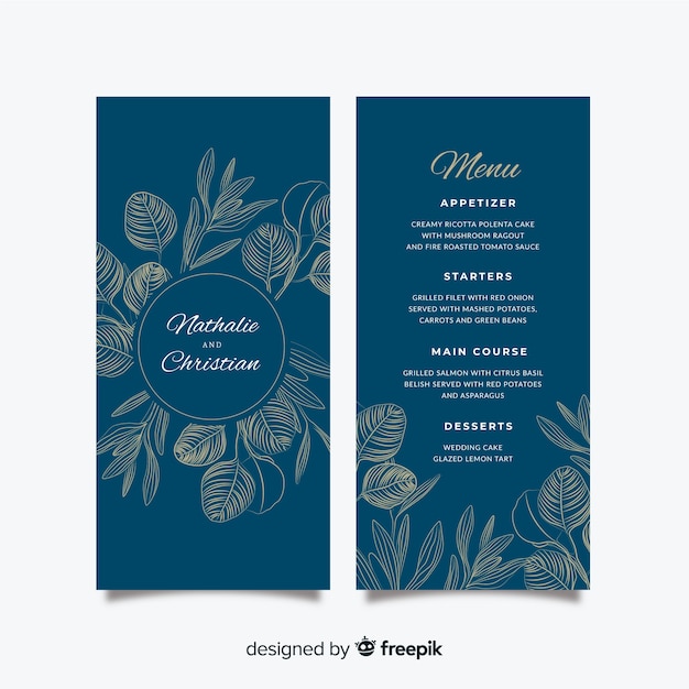 Hand drawn wedding menu template