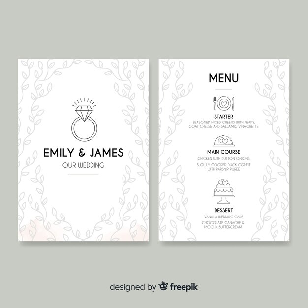 Hand drawn wedding menu template