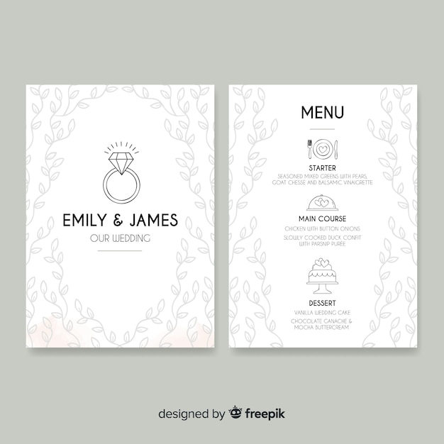 Hand drawn wedding menu template