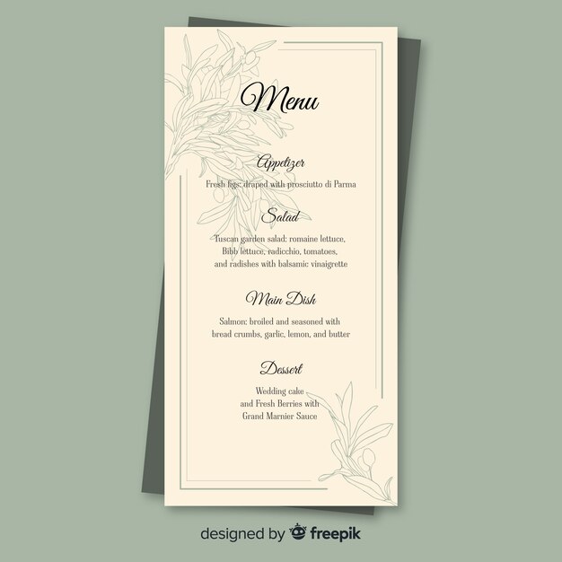 Hand drawn wedding menu template