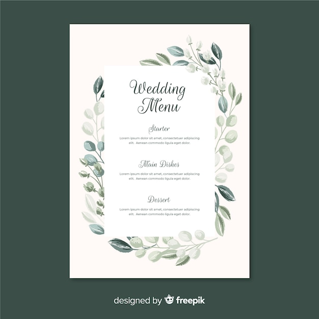 Free vector hand drawn wedding menu template