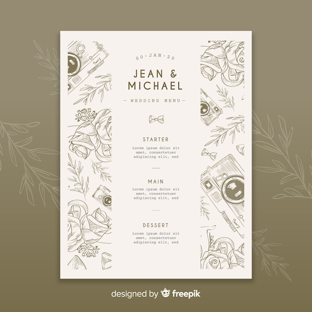 Free vector hand drawn wedding menu template