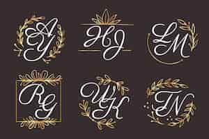 Vettore gratuito collezione di logo monogramma matrimonio disegnato a mano