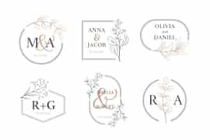 Vettore gratuito pacchetto logo monogramma matrimonio disegnato a mano