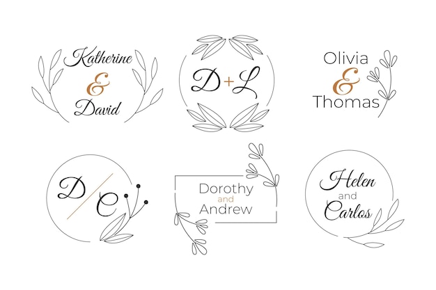 Hand drawn wedding monogram logos