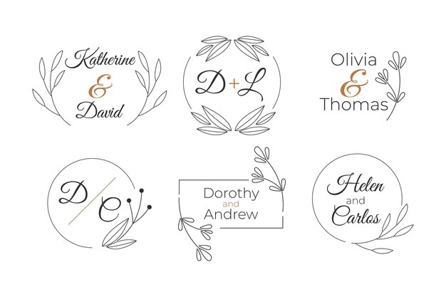 Hand drawn wedding monogram logos