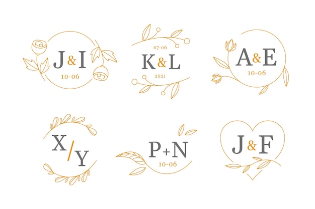 Hand drawn wedding monogram logos