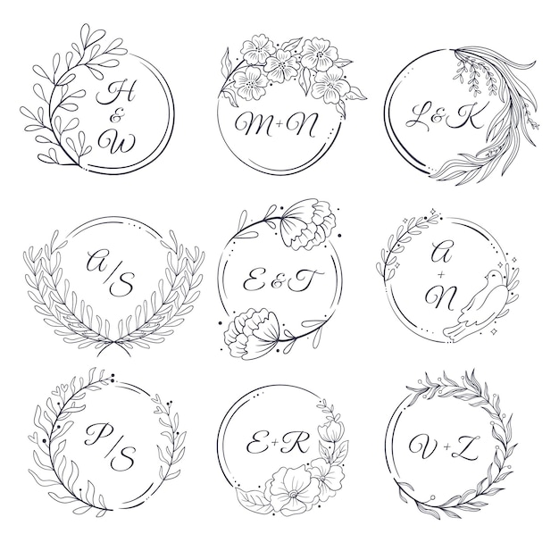 Free vector hand drawn wedding monogram logos