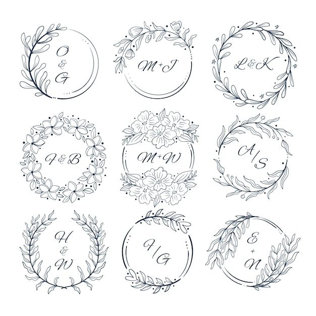 Hand drawn wedding monogram logos