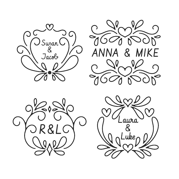 Hand drawn wedding monogram logos