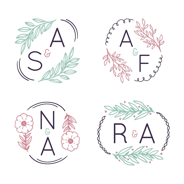 Hand drawn wedding monogram logos