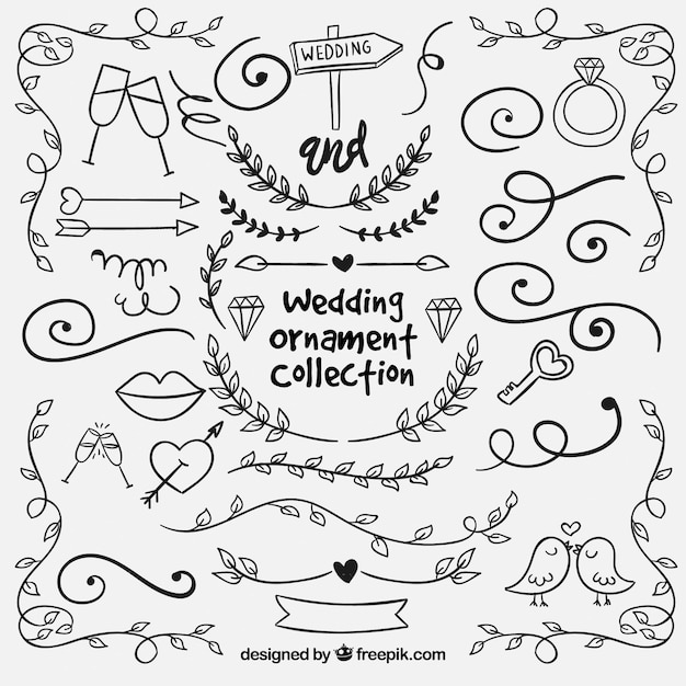 Free vector hand drawn wedding ornament collectio