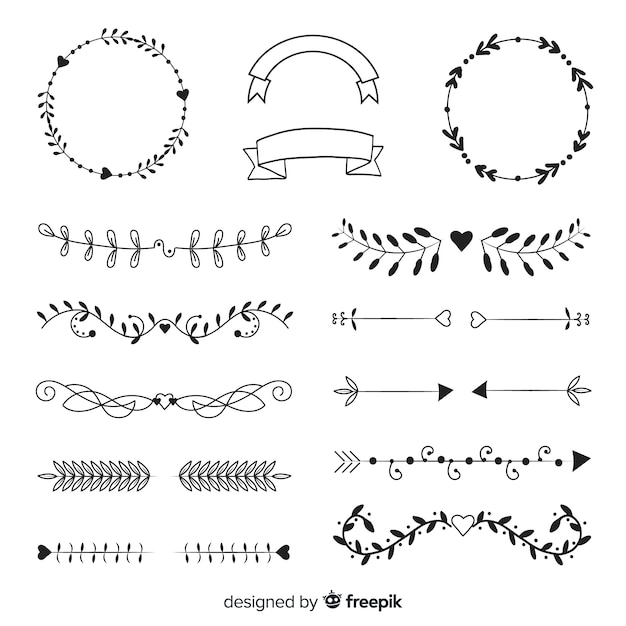 Collectio di ornamento di nozze disegnati a mano