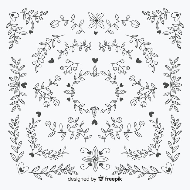 Free vector hand drawn wedding ornament collection isolated