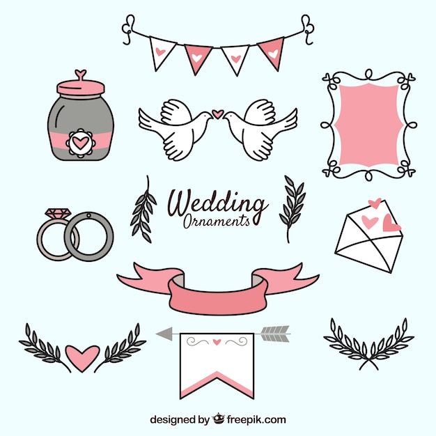 Free vector hand drawn wedding ornament collection