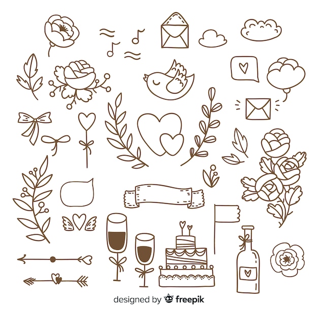 Free vector hand drawn wedding ornament collection