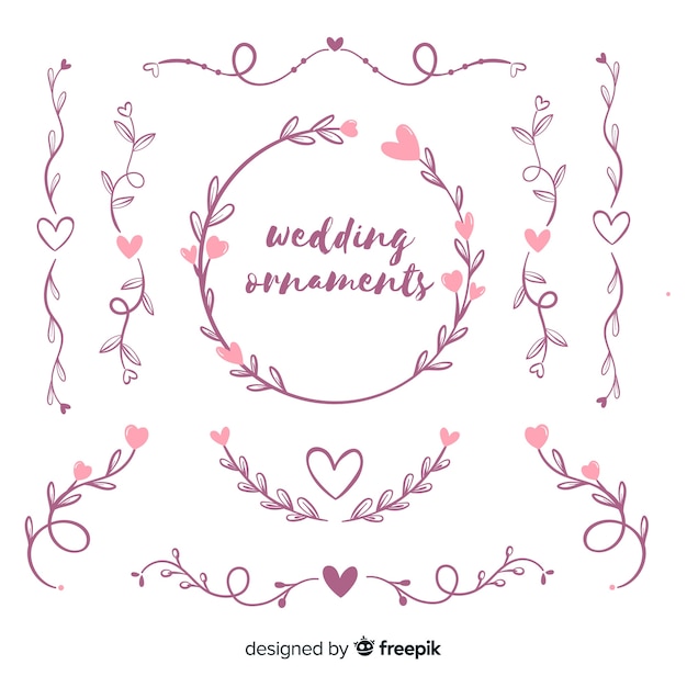 Free vector hand drawn wedding ornament collection