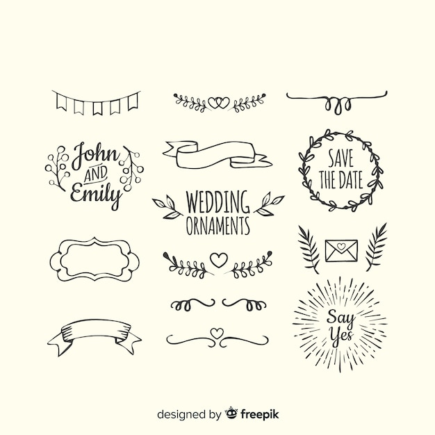 Hand drawn wedding ornament collection