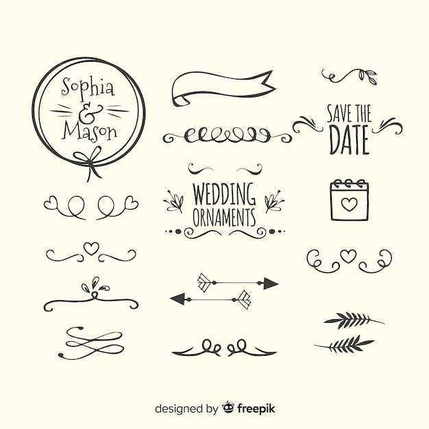 Hand drawn wedding ornament collection